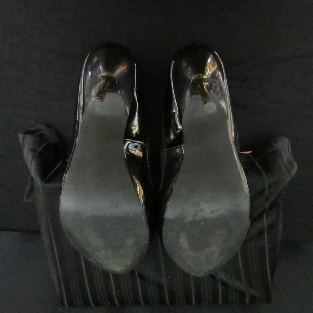 Shoedazzle Gwendolyn Shoes Black Patent Gold Platform Stiletto Pumps Size 8.5